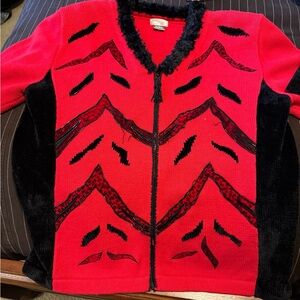 Red and Black Beaded Cardigan